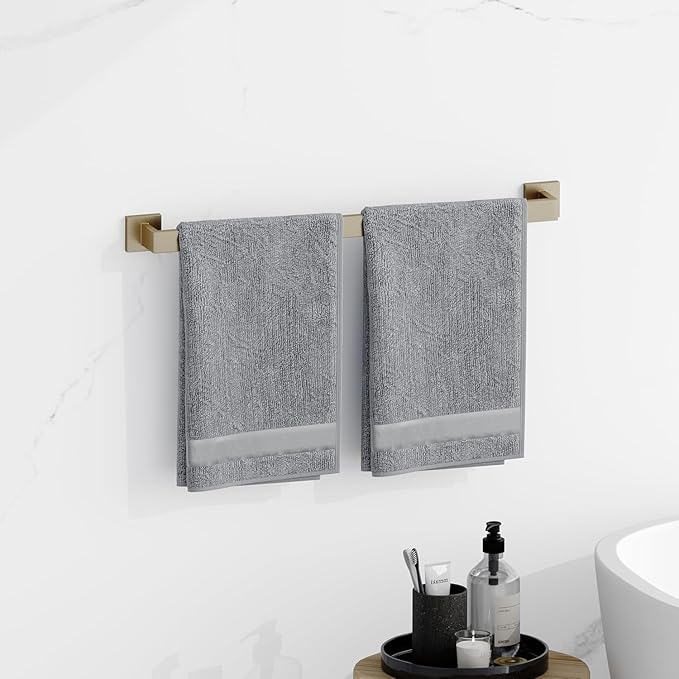 16 in Matte Bathroom Accessories Set, Bath Towel Bar Set, Stainless Steel Bathroom Hardware Set, Towel Racks for Bathroom Wall Mounted 5 Pcs (Golden)