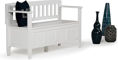 SIMPLIHOME Brooklyn Entryway Storage Bench - 48 inch Wide Solid Wood Storage Seat in White, Contemporary Bench for Entryway or Living Room with Lift-Up Lid and Slatted Backrest