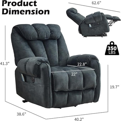 CANMOV Power Lift Recliner Chair for Elderly with Massage & Heat, Overstuffed Recliner Chairs for Adults, Electric Recliners with Type-C & USB Port, Side Pockets, for Living Room, Grey