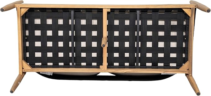Christopher Knight Home Katarina Patio Acacia Wood Loveseat Furniture, Outdoor Loveseat Sofa with Comfy Fabric Cushions, 2-Seater Sofa with Handwoven Rope Backrest for Garden/Backyard, Black+Beige