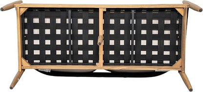 Christopher Knight Home Katarina Patio Acacia Wood Loveseat Furniture, Outdoor Loveseat Sofa with Comfy Fabric Cushions, 2-Seater Sofa with Handwoven Rope Backrest for Garden/Backyard, Black+Beige