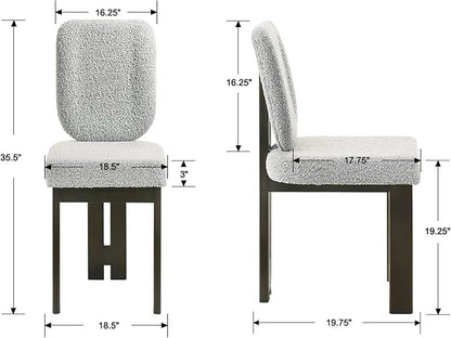 Modern Boucle Dining Chairs Set of 6, Farmhouse Sherpa Upholstered Wooden Kitchen Chairs with Back, Side Armless Dining Room Chairs with Brown Wood Legs for Kitchen Restaurant, Gray