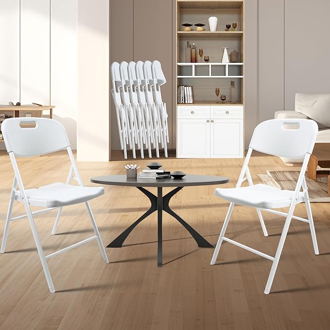 4 Pack Folding Chair, 700 lb Weight Capacity,Indoor/Outdoor Heavy Duty Foldable Chairs for Restaurants, Kitchens, Picnics, Races, Parties & Weddings. (4, White)