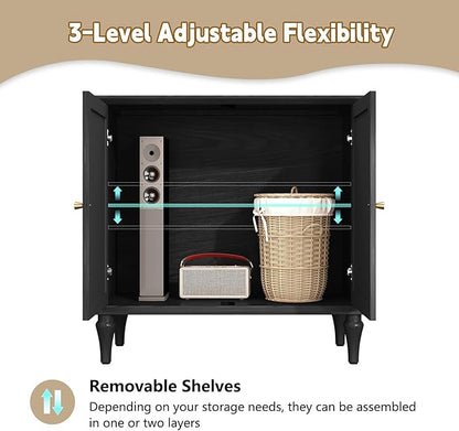 ARTPOWER Black Sideboard Buffet Cabinet with Storage, Mid-Century Modern Storage Cabinet with 2 Doors and Adjustable Shelves, Accent Style Sideboard for Entryway, Dining Room, Living Room