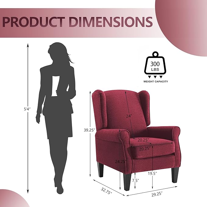 Accent Chair Set of 2, Modern Living Room Chairs with Wingback, Comfy Upholstered High Back Single Sofa for Bedroom, Mid-Century Reading Armchair Sillas para Sala