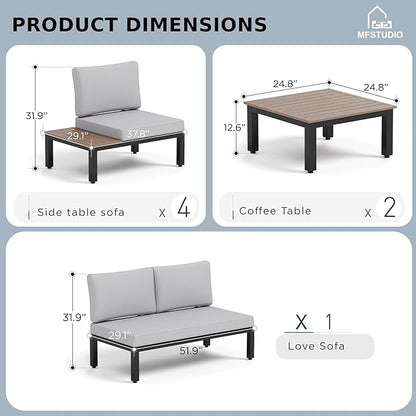 MFSTUDIO 7 Pieces Patio Furniture Set,Outdoor Metal Frame Patio Sectional Sofa Conversation Set with 2 Coffee Tables&Removable Cushion for Backyard,Garden,Poolside