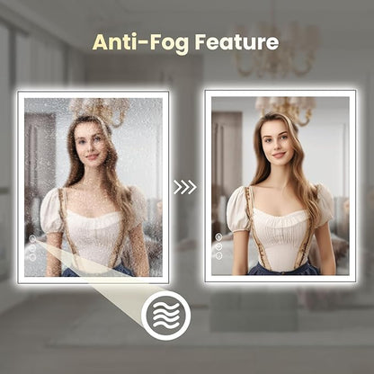 WTTY 30"X36" LED Bathroom Mirror with Black Frame, Bathroom Vanity Mirror with Lights for Wall, Front Light and Backlit, Anti-Fog, Dimmable, 3 Colors, Shatterproof, Memory, Horizontal/Vertical