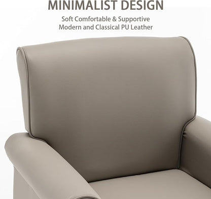 HOMEFLEX Accent Chair, Faux Leather Living Room Chairs with Nailhead Trim, Mid-Century Lounge Armchair with Solid Wood Legs, Comfy Reading Single Sofa for Bedroom, Waiting Room (Grey, 2 Chairs)