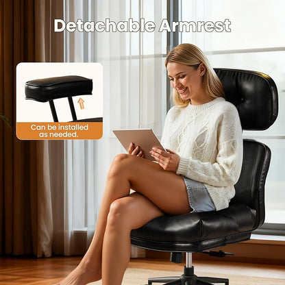 Home Office Desk Chair, Mid-Century Modern Office Chair with Adjustable Lumbar Support, Thickened Cushion Executive Desk Chair with 360 Rolling Swivel for Meeting Game Study Room(Black)