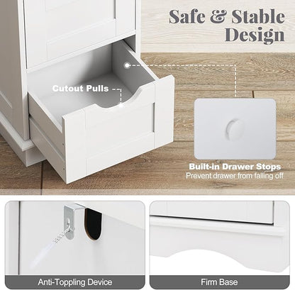 Giantex Bathroom Storage Cabinet with 4 Drawers, 32" Freestanding Storage Organizer Unit with Cutout Handles, Anti-Tipping Device, Narrow Floor Cabinet for Hallway, Living Room, Entryway (White)