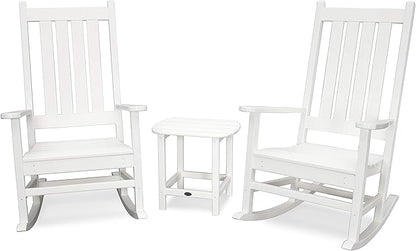 POLYWOOD Vineyard 3-Piece Rocking Chair Set White - Outdoor Patio Furniture Set with Side Table - Front Porch Rocking Chairs - Premium HDPE Lumber Construction - Classic American Style