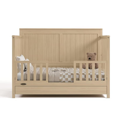 Graco Hadley 5-in-1 Convertible Crib with Drawer (Driftwood) – GREENGUARD Gold Certified, Fits Standard Crib Mattress, Converts to Toddler Bed, Daybed and Full Bed, 4 Adjustable Mattress Heights