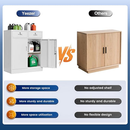 Metal Storage Cabinet, 36 Inch Tall Metal Storage Cabinet with Doors and Shelves, Pantry Cabinets with Drawer for Kitchen Storage, Garage Cabinet for Living, Dining Room, Assemble Required.