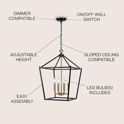 JONATHAN Y JYL7437D Pagoda Lantern Dimmable Adjustable Metal LED Pendant Classic Traditional Farmhouse Dining Room Living Room Kitchen Foyer Bedroom Hallway, 16 in, Oil Rubbed Bronze