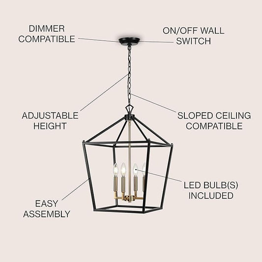 JONATHAN Y JYL7437D Pagoda Lantern Dimmable Adjustable Metal LED Pendant Classic Traditional Farmhouse Dining Room Living Room Kitchen Foyer Bedroom Hallway, 16 in, Oil Rubbed Bronze