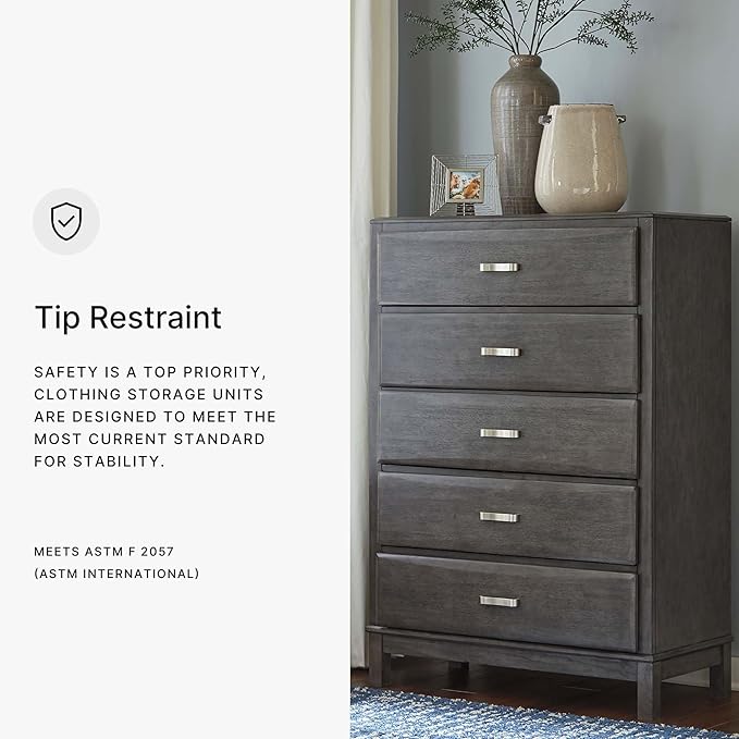 Signature Design by Ashley Caitbrook Contemporary 5 Drawer Chest with Dovetail Construction, Weathered Gray