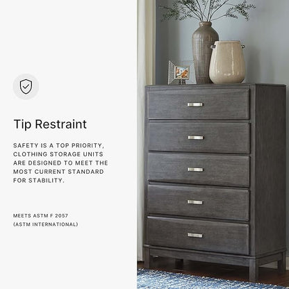 Signature Design by Ashley Caitbrook Contemporary 5 Drawer Chest with Dovetail Construction, Weathered Gray