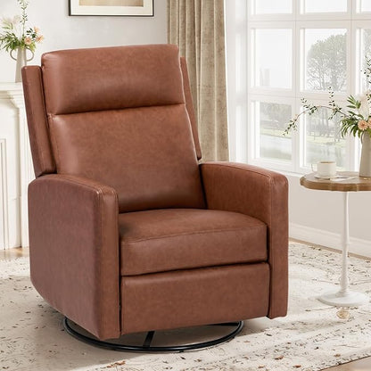 COLAMY Recliner Chair, PU Leather 360° Swivel Rocker Recliner, Nursery Glider Recliner with Ergonomic High Backrest and Upholstered Deep Seat for Living Room, Bedroom, Color Cocoa