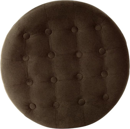 Homepop Home Decor | Upholstered Round Velvet Tufted Foot Rest Ottoman | Ottoman with Storage for Living Room & Bedroom | Decorative Home Furniture, Brown Velvet