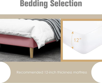 AGARTT Upholstered Platform Bed Frame Full Size with Headboard and Footboard/Wooden Slats Support/No Box Spring Needed Easy Assembly,Pink Velvet