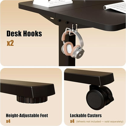 ERGOMAKER Electric Height Adjustable Standing Desk 80x60cm (31"x23.6"), Sit Stand Desk with Splicing Top for Home Office (Black Frame, Black Desktop)