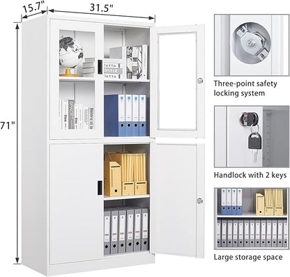 SISESOL Storage Cabinet with Glass Doors and Shelves, Freestanding Kitchen Pantry Cabinet for Home, Office, Bathroom