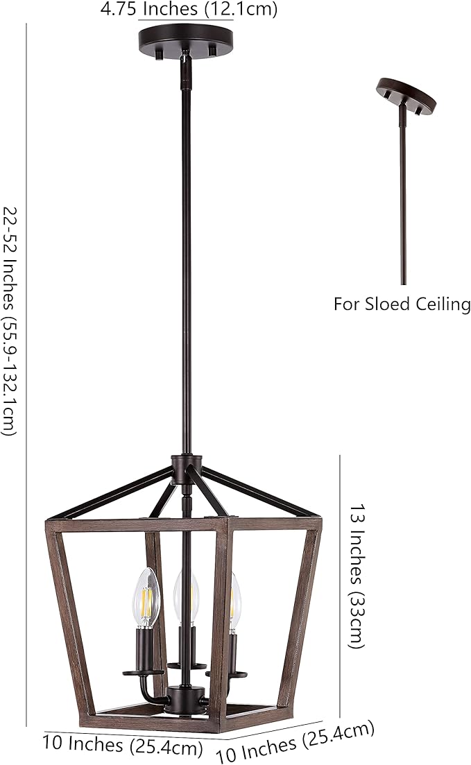 JONATHAN Y JYL1321A Pagoda 10" 3-Light Iron Farmhouse Industrial Lantern LED Pendant, Rustic, Bohemian, Coastal, for Dining Room, Kitchen, Living Room, Oil Rubbed Bronze/Faux Wood