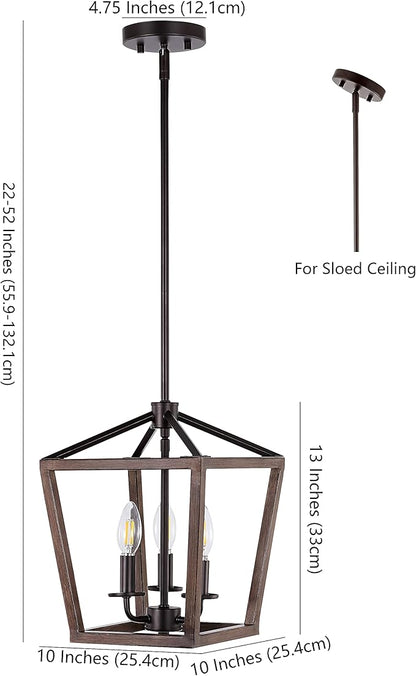JONATHAN Y JYL1321A Pagoda 10" 3-Light Iron Farmhouse Industrial Lantern LED Pendant, Rustic, Bohemian, Coastal, for Dining Room, Kitchen, Living Room, Oil Rubbed Bronze/Faux Wood