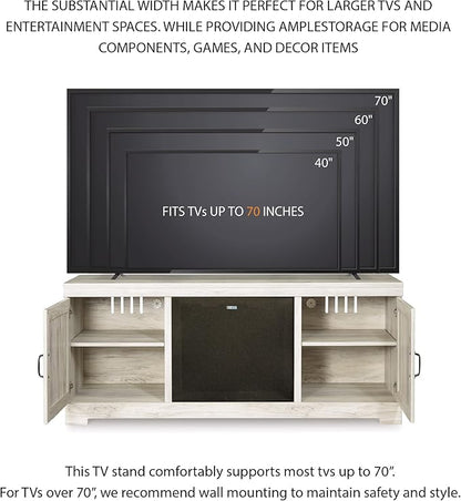 Signature Design by Ashley Bellaby Farmhouse 63" TV Stand with Fireplace for TVs up to 72", Whitewash