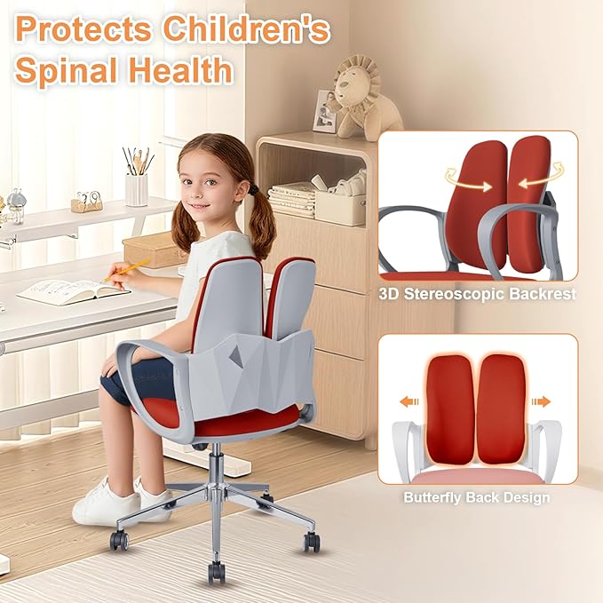 Ergonomic Office Chair Desk Chair Dual-backrest Computer Chair with Flexible Lumbar Support and Adjustable Height, 500lbs Extra Wide Seat with Wheels, for Home & Office Use Red