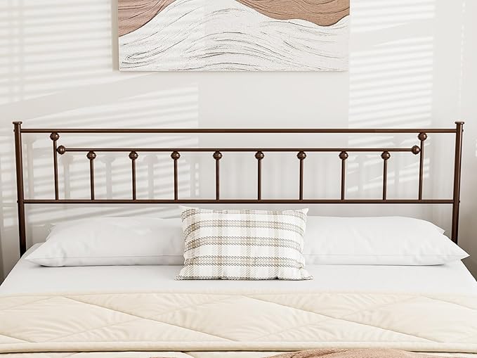 Metal King Size Headboard, Victorian Farmhouse Style Headboard, Easy Assembly, Steel King Headboard Only for Bedroom - Brown