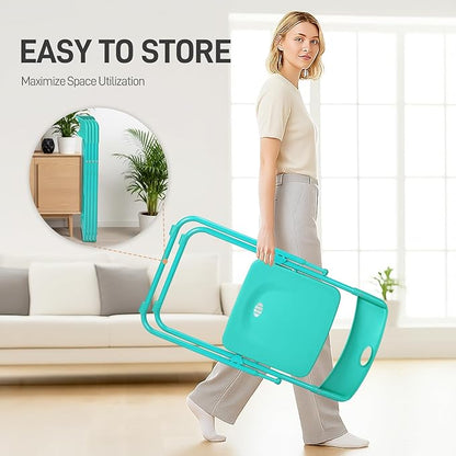 Karl home 4 Pcs Folding Chair, 300LBS Lightweight Foldable Plastic Chair, Reinforced Metal Frame Easy to Fold & Store for Indoor & Outdoor, Wedding, Party, Meeting Room, Patio and Garden, Mint Green