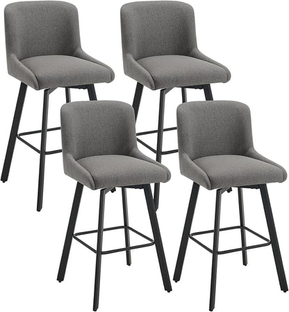 Swivel Bar Stools Set of 4, 30''H Upholstered Barstools with Backs, Modern Counter Height Bar Stool Chairs for Kitchen Island, Metal Legs, Fabric, Gray Counter Stools