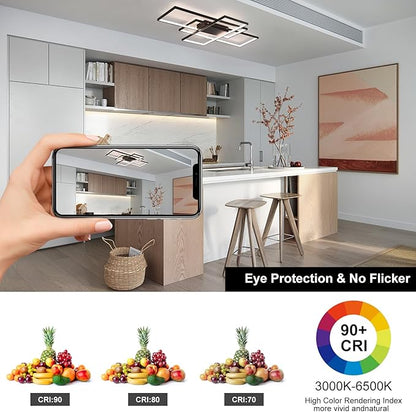 GEADI Large Modern LED Ceiling Light, 35.4" Dimmable Flush Mount Ceiling Lights with Remote Control, Black 3 Rectangular Light Fixtures for Kitchen Bedroom Dining Room(3000-6500K)