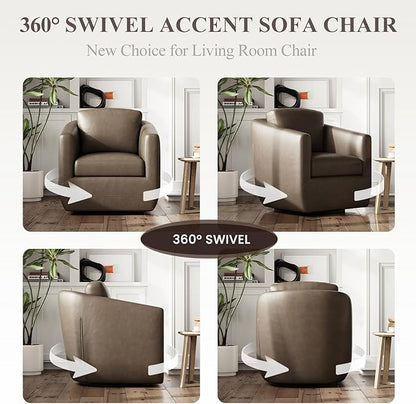 360° Swivel Accent Chair Set of 2 with Pillow - Comfy Living Room Armchair No-Sag Foam & Sturdy Metal Base, Fully Assembled Swivel Accent Single Sofa for Bedroom Living Room, Office, Wolf Grey