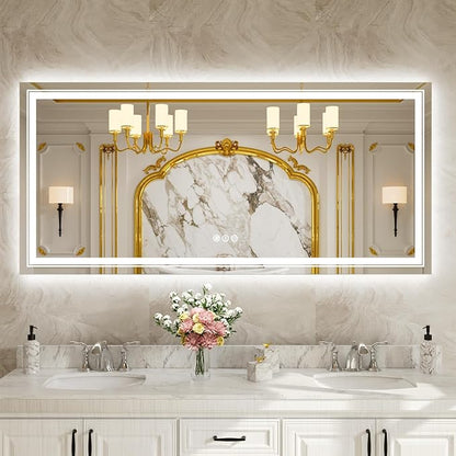 WTTY LED Bathroom Mirror 84''x40'' with Front and Backlight, Large Dimmable LED Vanity Wall Mirrors, Double LED Mirror for Bathroom with Anti-Fog, 3 Colors, Memory Function, Shatter-Proof, ETL Listed