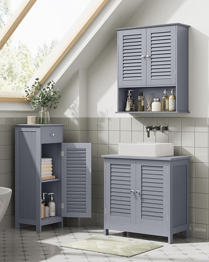 VASAGLE Storage Cabinet, Small Slim Floor Cabinet with Drawer and Shutter Door, for Living Room, Bathroom, Bedroom, 11.8 x 12.6 x 34.3 Inches, Dove Gray UBBC043G02