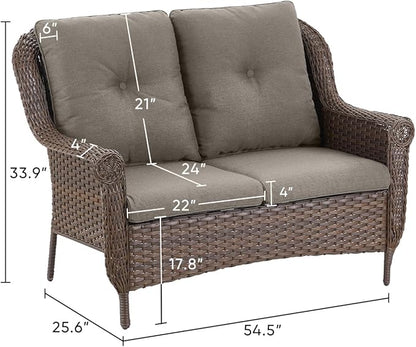 Patio Loveseat Outdoor Wicker Sofa - Heavy Duty All-Weather Brown Rattan 2-Person Sofas with High Back and Comfortable Thick Cushions for Garden Back Porch Poolside Apartment - Grey
