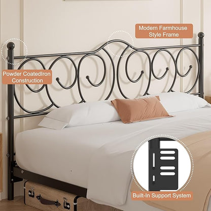 VECELO Metal King Size Headboard, Heavy Duty Curved Headboard Only Height Adjustable, Easy to Assembly, Farmhouse Victorian Style for Bedroom - Black, King