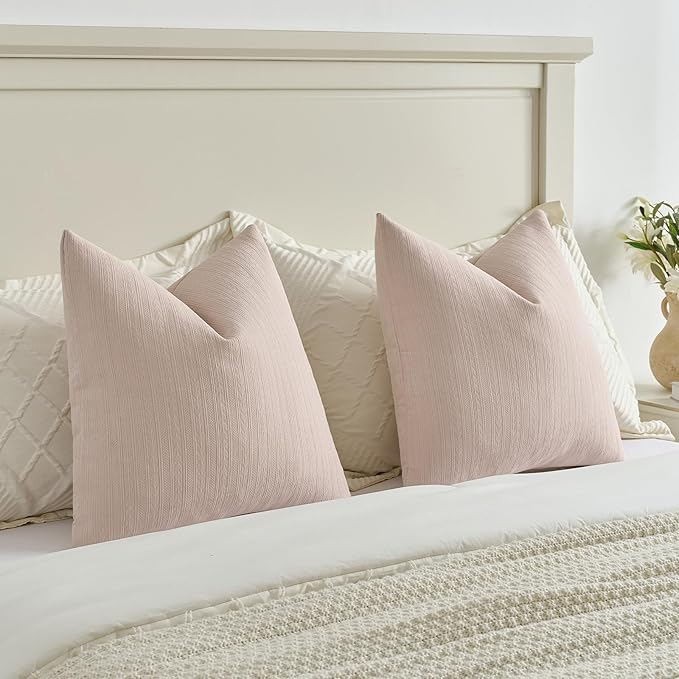 FUTEI Pink Decorative Throw Pillow Covers 12x20 Inch Set of 2,Soft Cozy Wheat Ear Striped Patterns Lumbar Pillow Cases,Modern Home Decor for Couch Bed Living Room