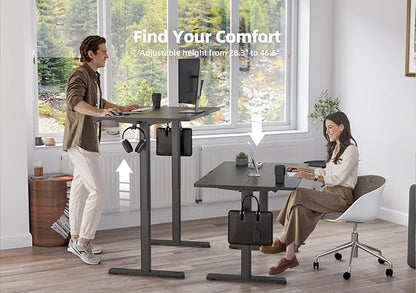 YDN Electric Standing Desk Adjustable Height, 48 x 24 Inches Stand up Desk with Cable Management, Home Office Desks with Splice Board & Black Frame, Black Top
