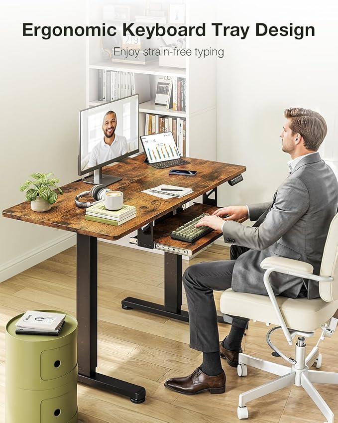 Casaottima Electric Standing Desk with Keyboard Tray, 40 Inch Height Adjustable Small Table, Sit Stand Table, Writing Computer Desk for Home, Office, Workstation, Rustic Brown