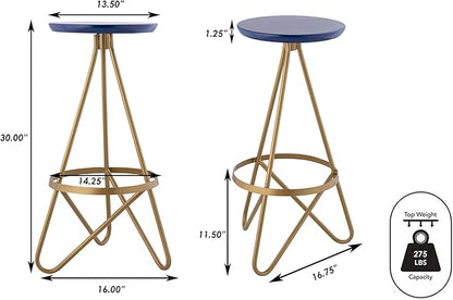 JONATHAN Y BSL1000A Spiroa 30" Modern Industrial Metal Backless Circular Bar Stool for Home, Kitchen, Dining Room, Workspaces, Cafes and Resturants, Navy Seat with Gold Frame