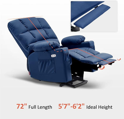 MCombo Large Dual Motor Power Lift Recliner Chair for Elderly, Massage and Heat, Lay Flat, Zero Gravity, Home Button, USB Port, Faux Leather 7680 (Navy Blue, Large)