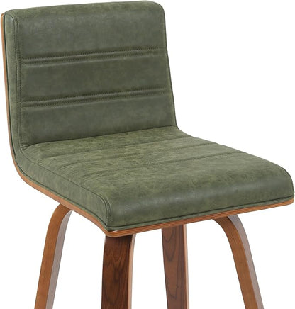 Vienna Modern Counter Height Swivel Bar Stool with Vintage Green Upholstered Seat and Walnut Finished Wood Frame Set of 3