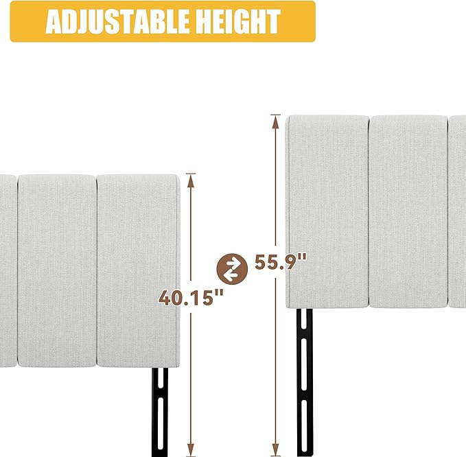 Yongchuang King Headboard Upholstered Headboards for King Size Bed Headboard Panels Adjustable Height Grayish White Linen Head Board