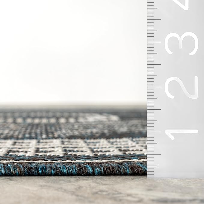 nuLOOM 5' x 8' Outdoor Tribal Geometric Area Rug, Stain Resistant, Weather Resistant, High Traffic, Patio, Balcony, Outside, Ranya Turquoise