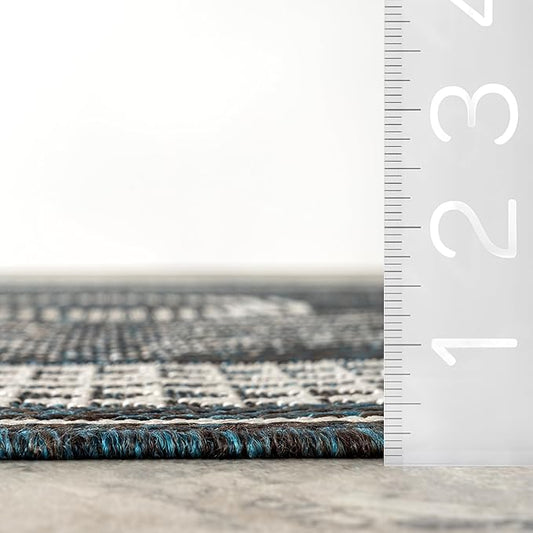 nuLOOM 5' x 8' Outdoor Tribal Geometric Area Rug, Stain Resistant, Weather Resistant, High Traffic, Patio, Balcony, Outside, Ranya Turquoise