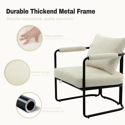 Accent Chairs Set of 2 for Living Room, Mid Century Modern Upholstered Reading Armchairs for Bedroom, Office, with Comfy Chenille Cushion & Metal Frame, Beige Cream