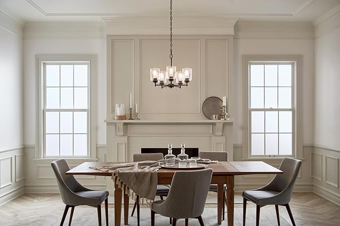 Kichler Winslow 19.75" 5-Light Chandelier Light with Clear Seeded Glass in Black for Kitchen, Bar, Dining Room, Living Room (19.75" x 16.25"), 44030BK